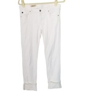 AG Adriano Goldschmied Womens 28 White Denim Stevie Slim Straight Cuffed Jeans